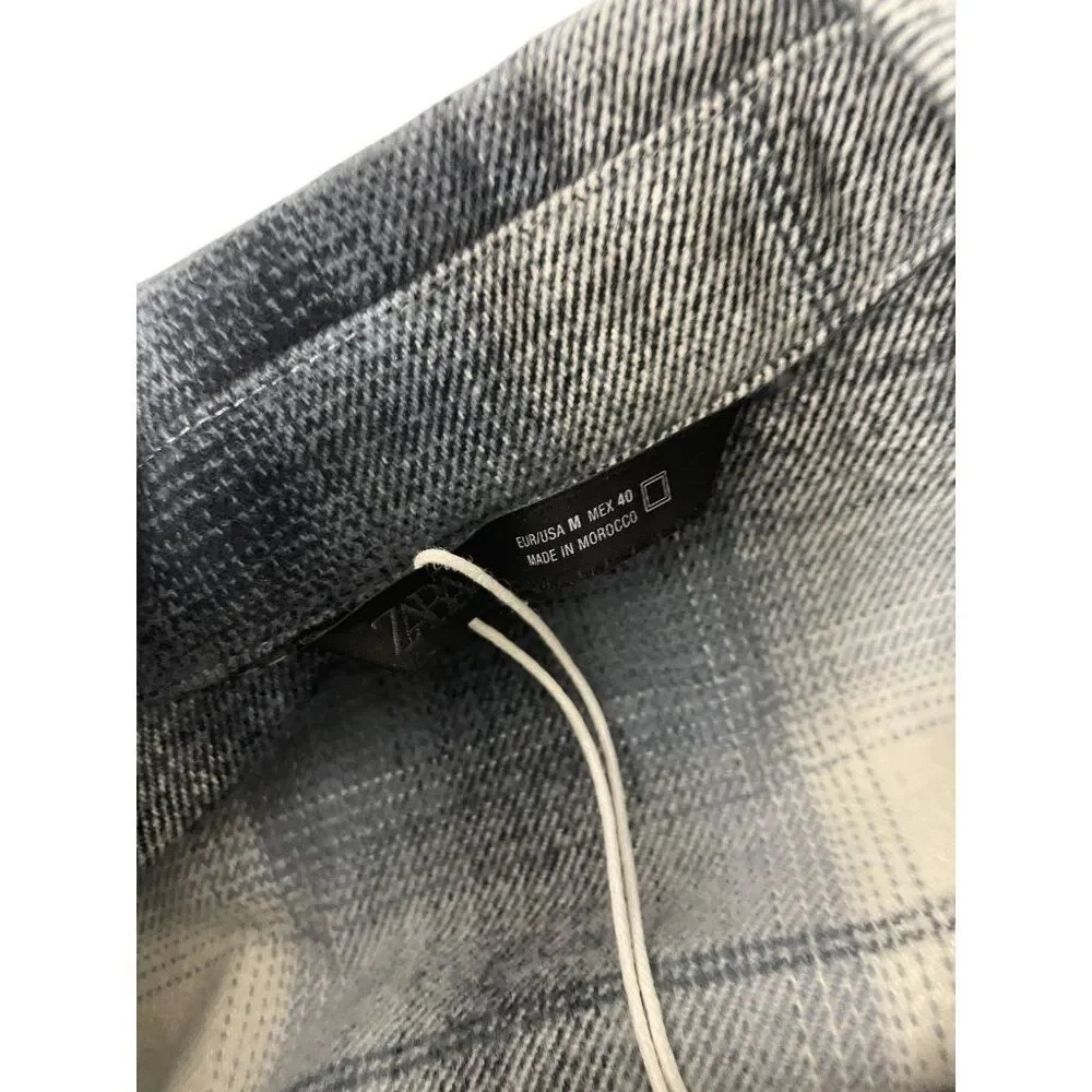 Zara Mens Overshirt Jacket M Blue Plaid Shearling Lined Flannel 7446/326 NWT